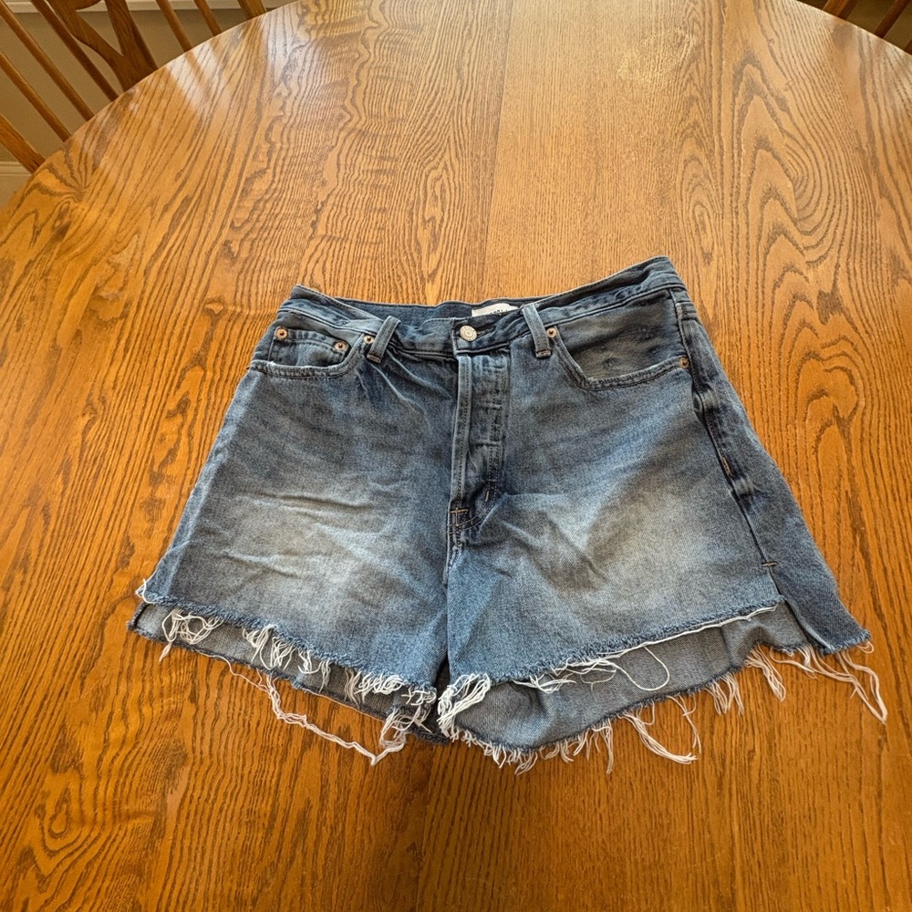 Pistola High Rise Cut Off Distressed Jean Shorts 28 Button Fly 90’s Style